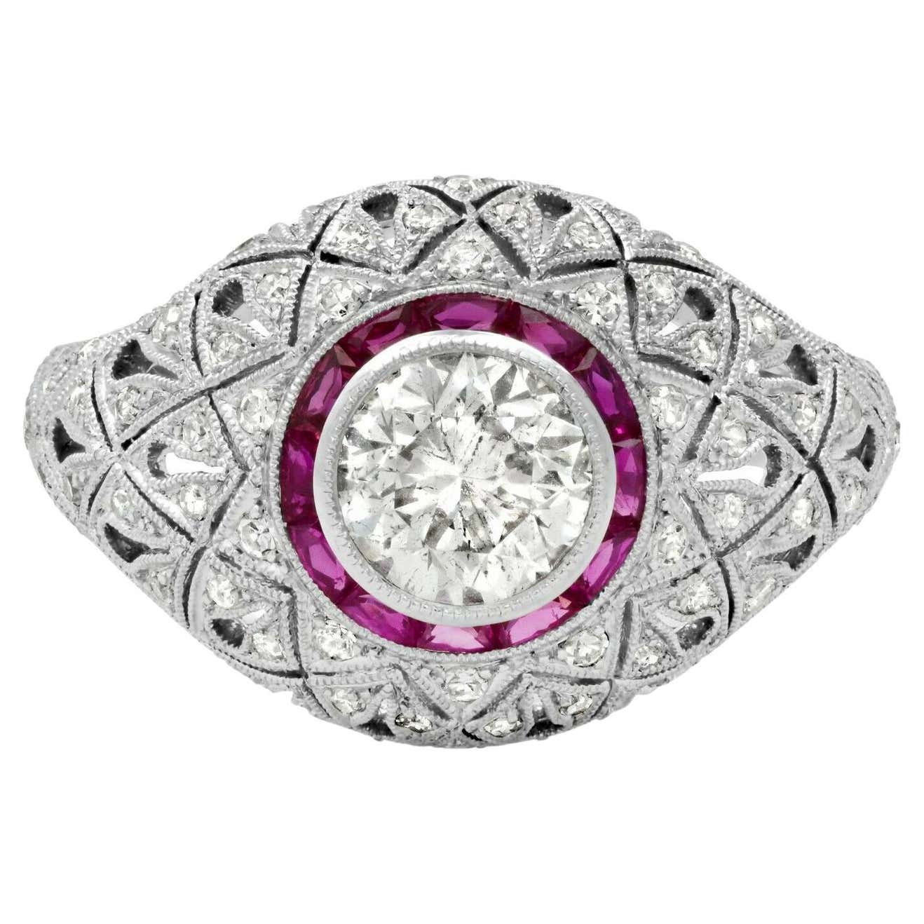 Art Deco Diamond Fancy Cut Ruby Platinum Engagement Ring