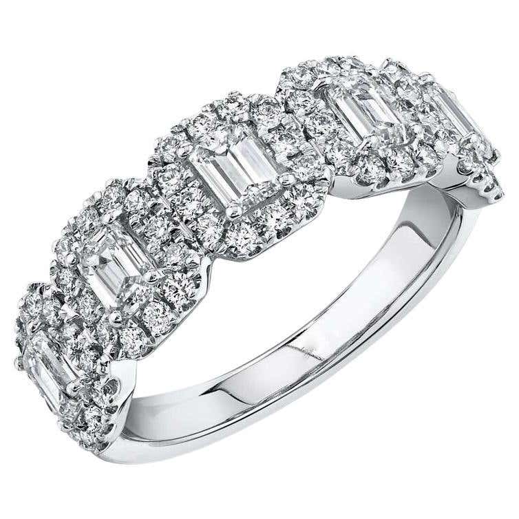 1.66 TCW Half Eternity  Emerald Cut Diamond White Gold Engagement Band