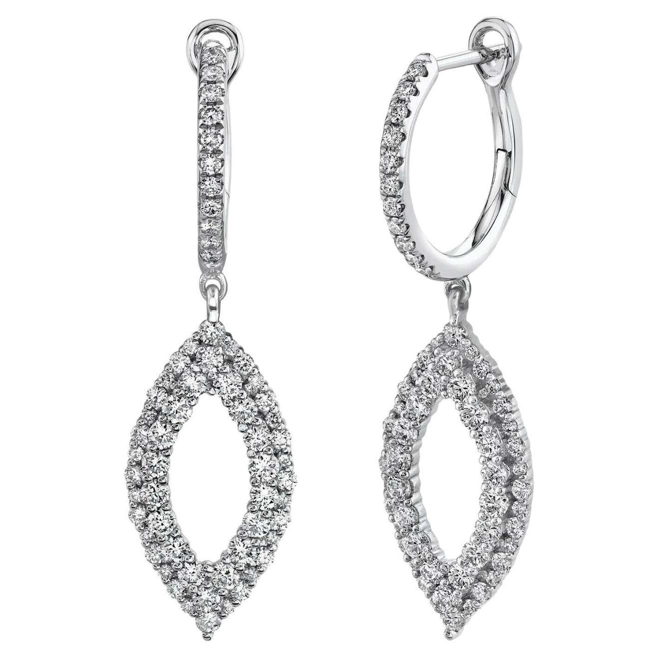 Marquise Eye Shape 1.28 Total Carat Diamond White Gold Drop Dangle Earrings