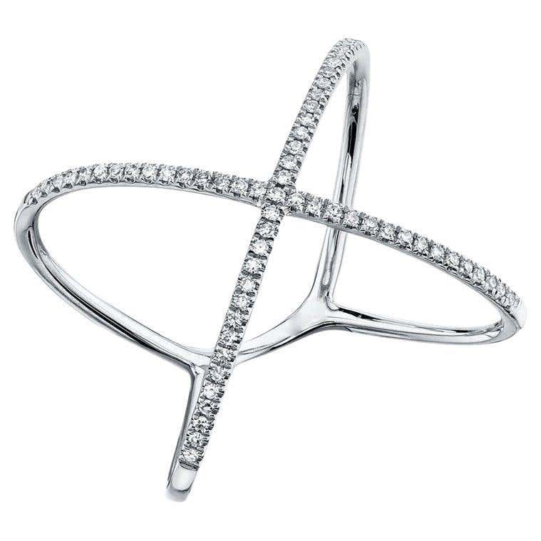 Crisscross X-Shape 0.18 Carat Diamond White Gold Crossover Ring