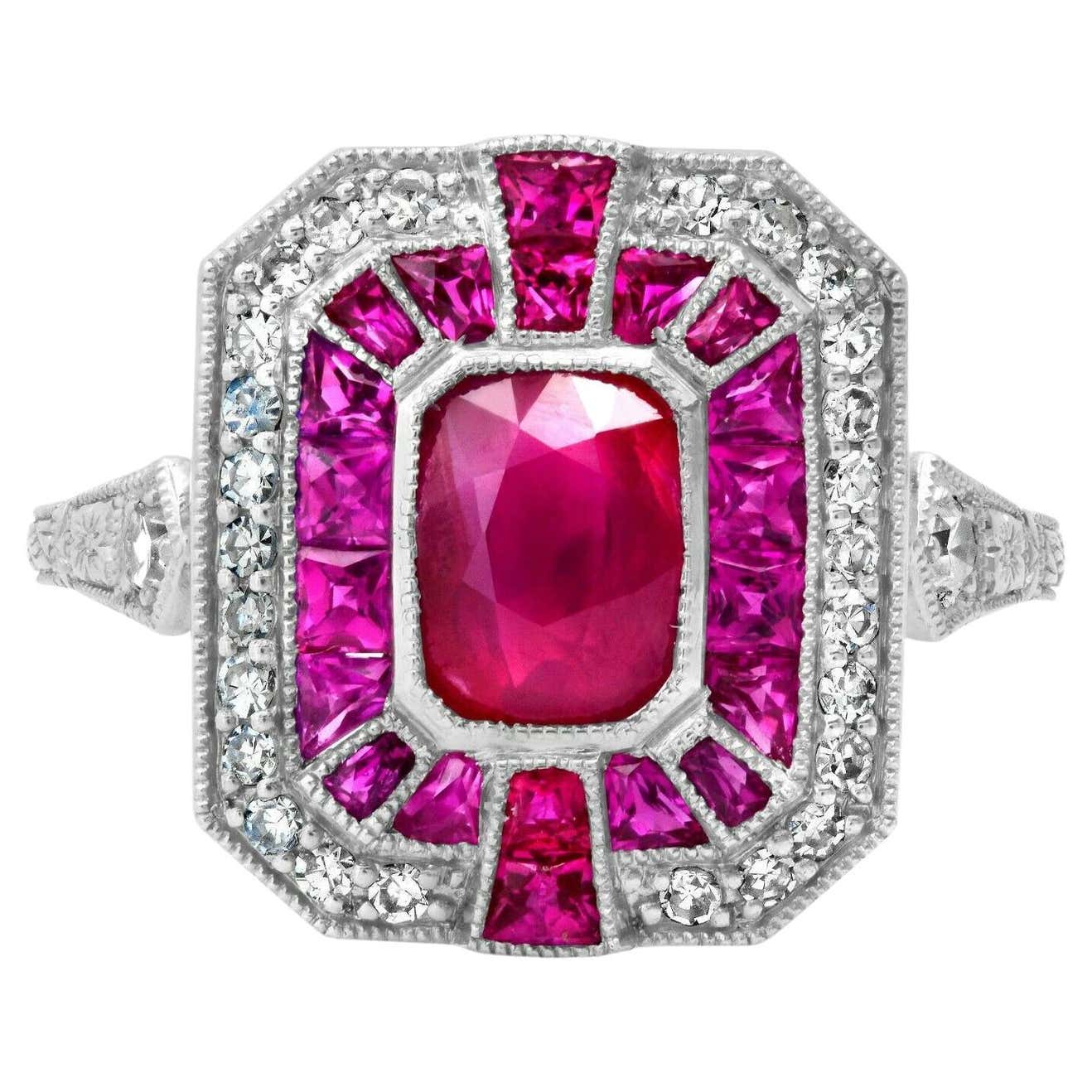 Ruby Diamond Art Deco Platinum Ring
