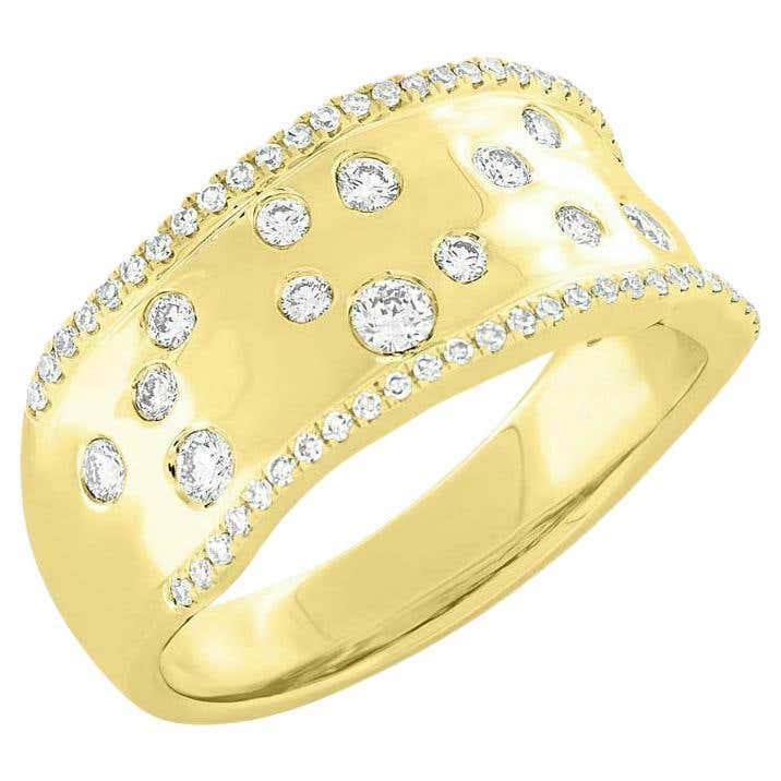 Floating 0.46 Total Carat Round Diamond Wavy Yellow Gold Cocktail Statement Ring