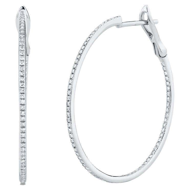 Inside Out 0.40 Total Carat Round Diamond White Gold Hoop Earrings