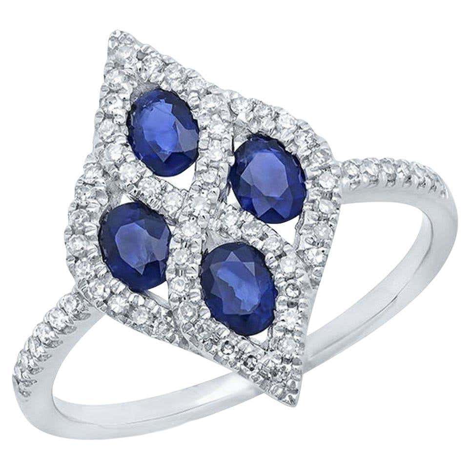14K White Gold 1.09 TCW Oval Cut Sapphire Pave Diamond White Gold Engagement Ring