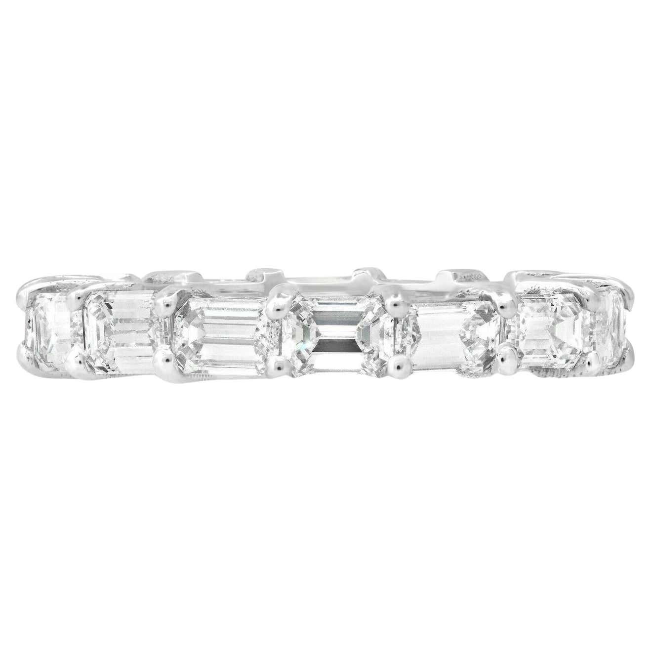 18K White Gold 2.88 TCW Emerald Cut Diamond White Gold Eternity Engagement Stackable Band