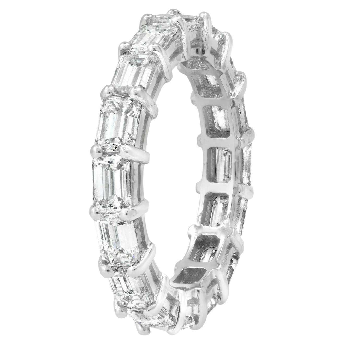 18K White Gold 2.88 TCW Emerald Cut Diamond White Gold Eternity Engagement Stackable Band