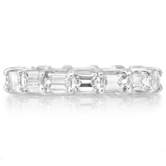 18K White Gold 2.88CT Emerald Cut Diamond Eternity Ring Stackable Horizontal Set