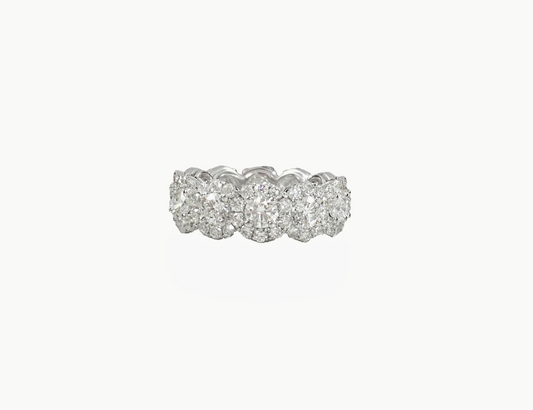 18K White Gold 2.12 CT Diamond Eternity Ring Round Cut Halo Natural Engagement Band
