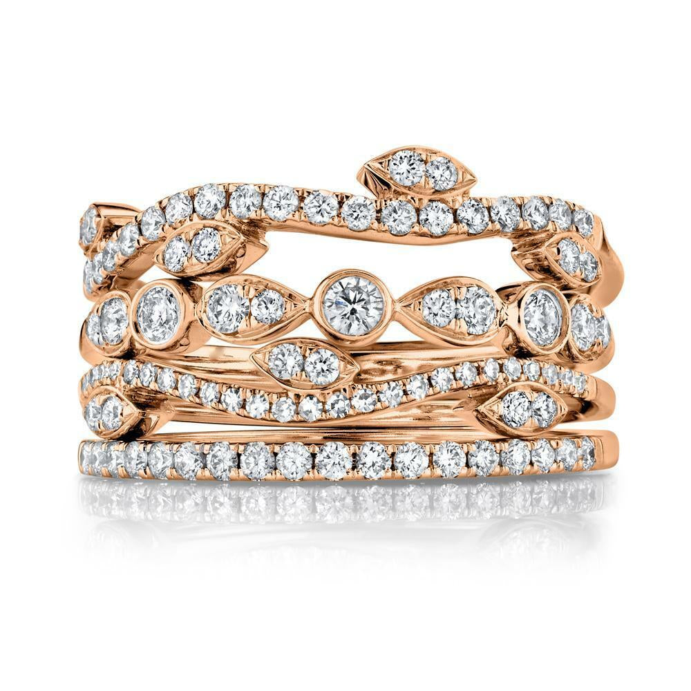 14K Gold 0.78 CT Diamond 4 Ring Stackable Set