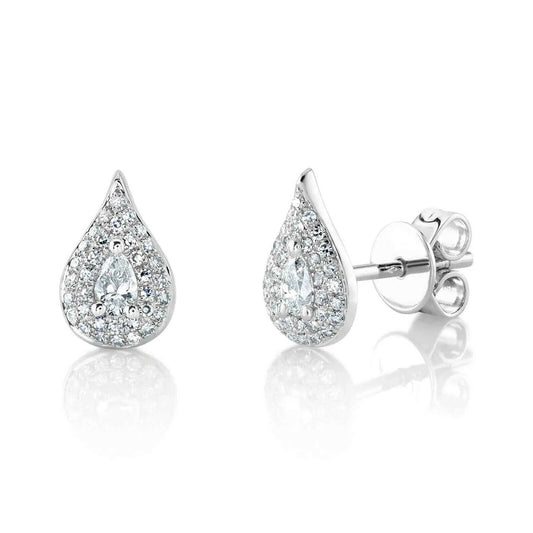 14K Gold 0.32 CT Pear Diamond Tear Waterdrop Stud Earrings Natural