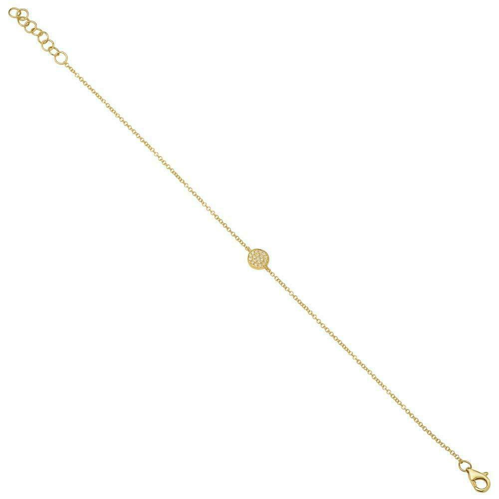 14K Gold 0.05 CT Diamond Circle Disc Charm Bracelet Pave Set Round Cut Natural