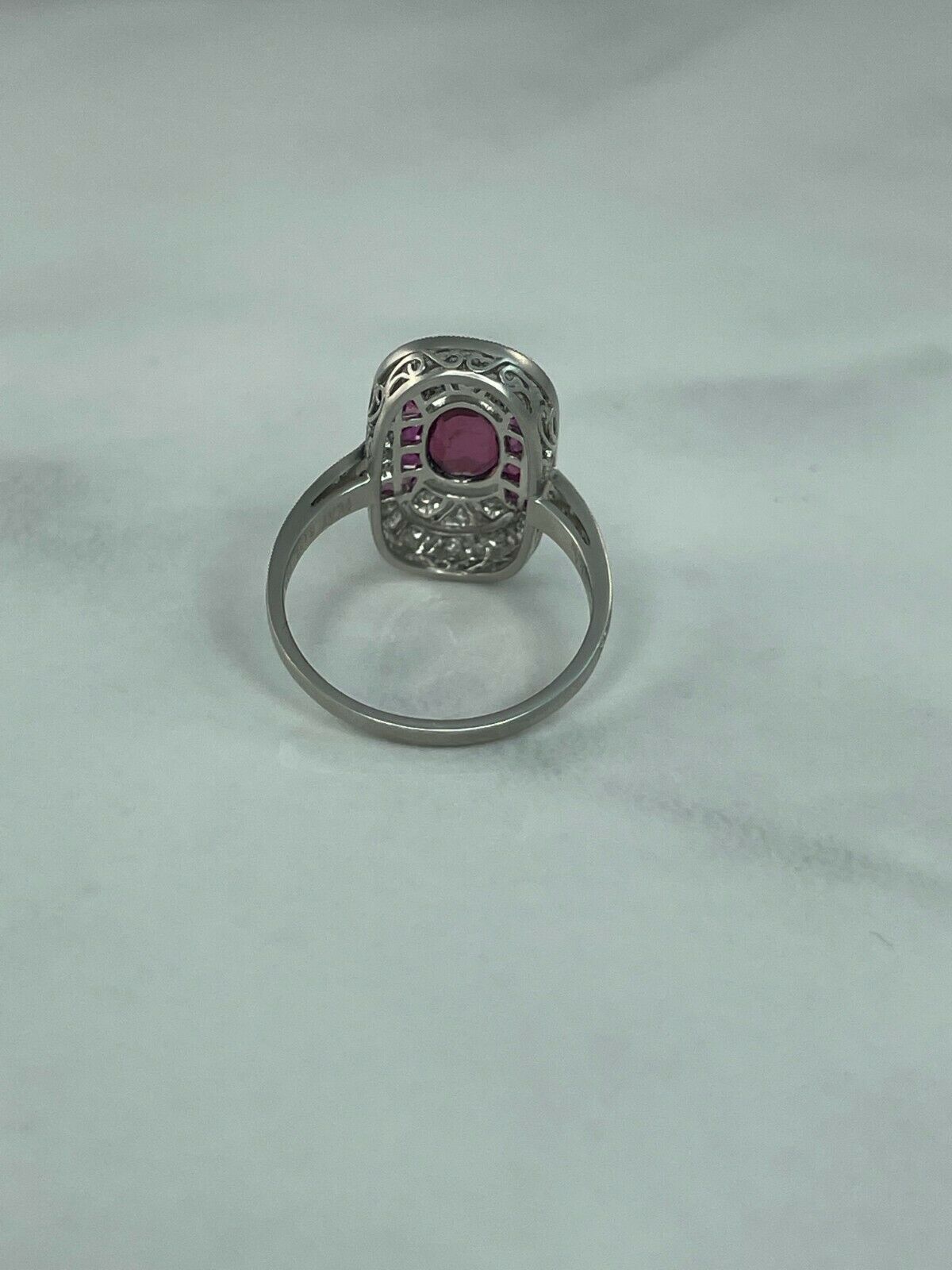 Diamond Ruby Platinum Ring GIA Art Deco Cocktail Natural Handmade