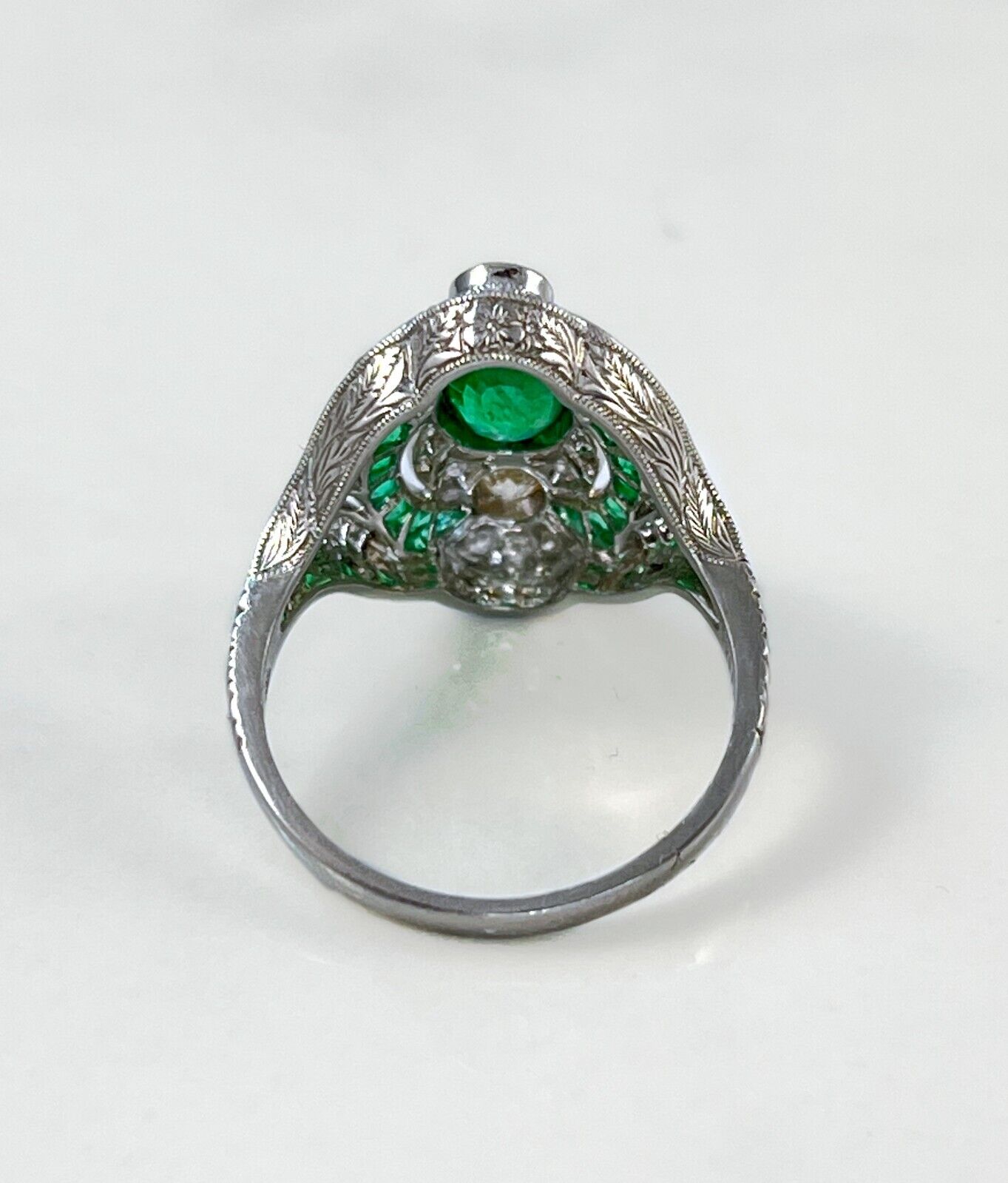 Art Deco Emerald And Old Mine Diamond Platinum Ring