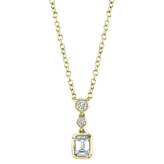 14K Gold 0.23 CT Emerald Cut Diamond Solitaire Pendant Necklace Bezel Set Natural