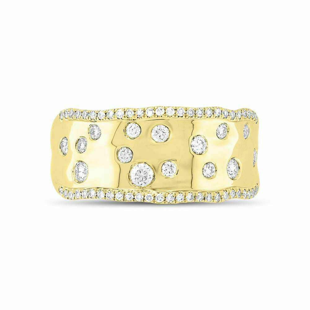 14K Gold 0.46 CT Unique Floating Diamond Ring Wavy Cocktail Statement Round Wide