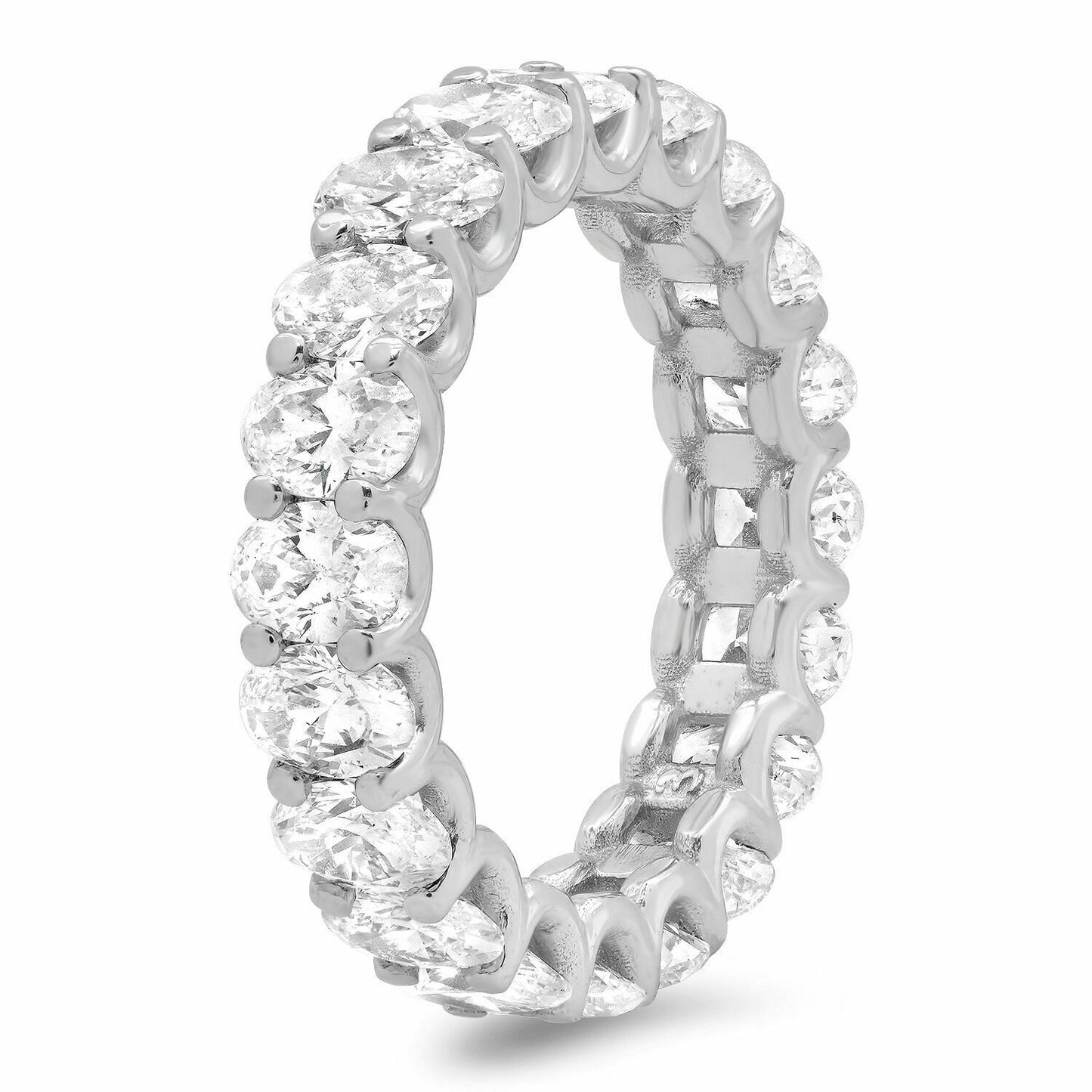 18K White Gold 4.08 CT Oval Diamond Eternity Ring Band Engagement Wedding Natural