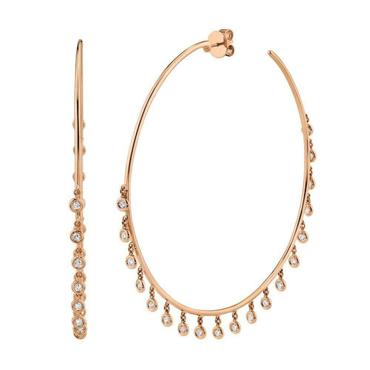 14K Gold 1.51CT Diamond Shaker Hoop Earrings Dangle Bezel Round Cut Natural
