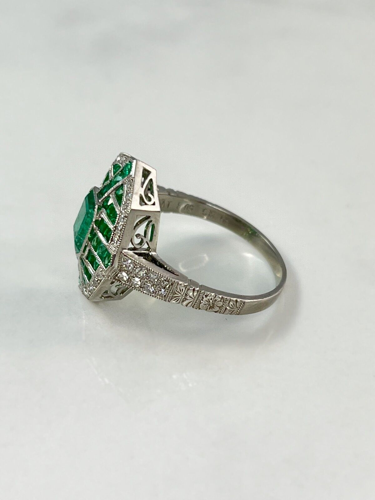 Art Deco Diamond And Emerald Platinum Ring Antique Inspired