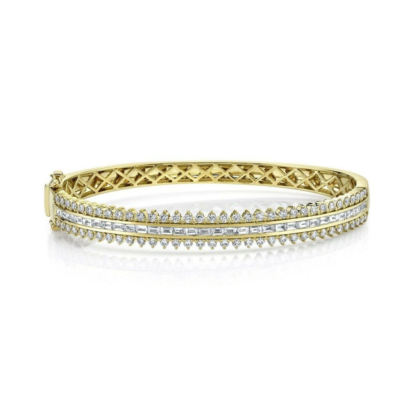 14K Gold 2.09 CT Baguette Diamond Bangle Bracelet Natural Certified