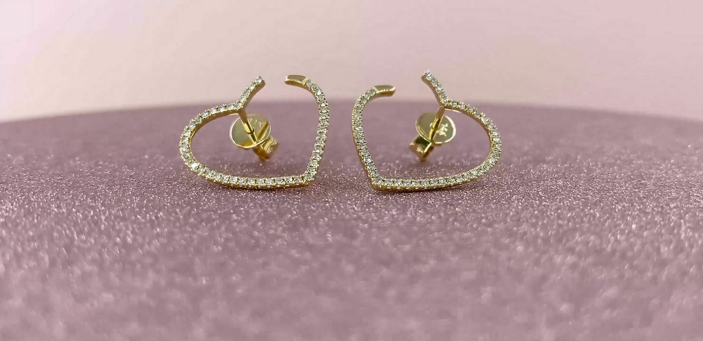 14K Gold 0.28CT Diamond Heart Stud Earrings Pushback Round Cut Natural