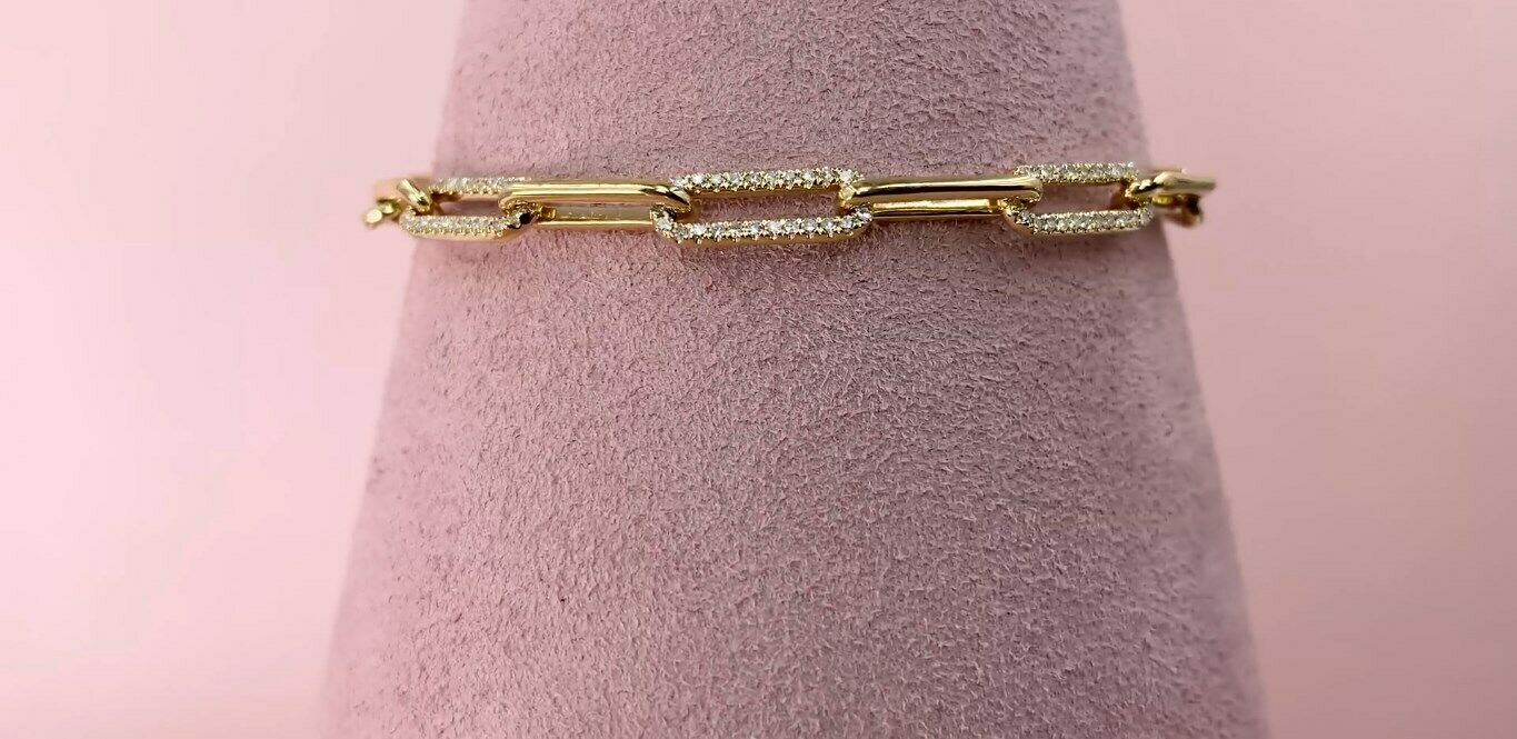 14K Gold 0.40 CT Diamond Paperclip Bolo Bracelet Certified Natural Round