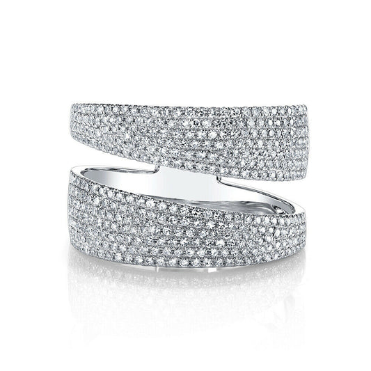 14K Gold 0.80 CT Diamond Open Bypass Wrap Ring Pave Set Cocktail Wide Natural