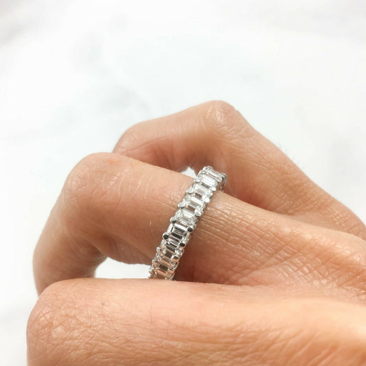 18K Gold 3.45 CT Emerald Diamond Eternity Ring Engagement Band  Certified