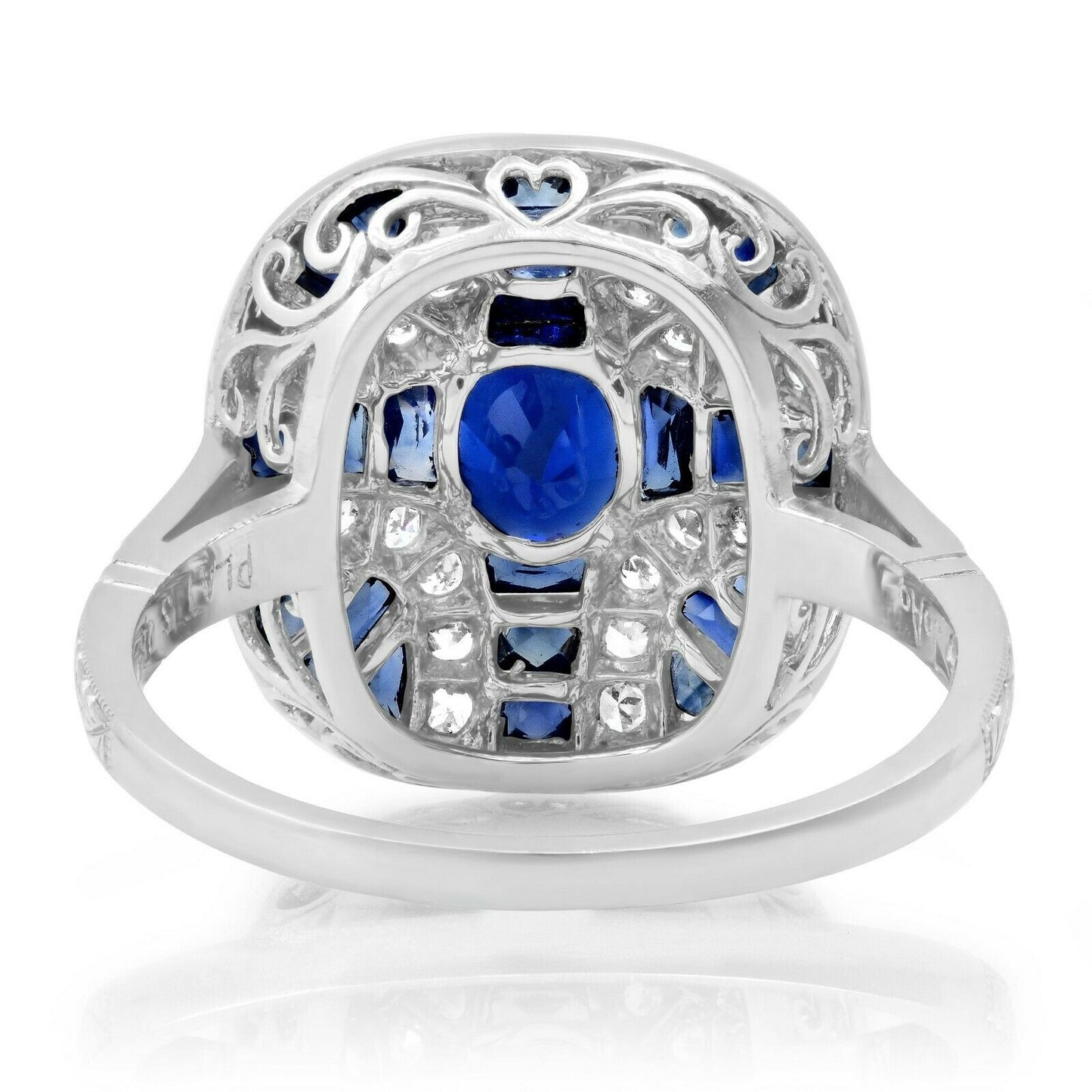 Oval Blue Sapphire Diamond Art Deco Platinum Engagement Ring Natural