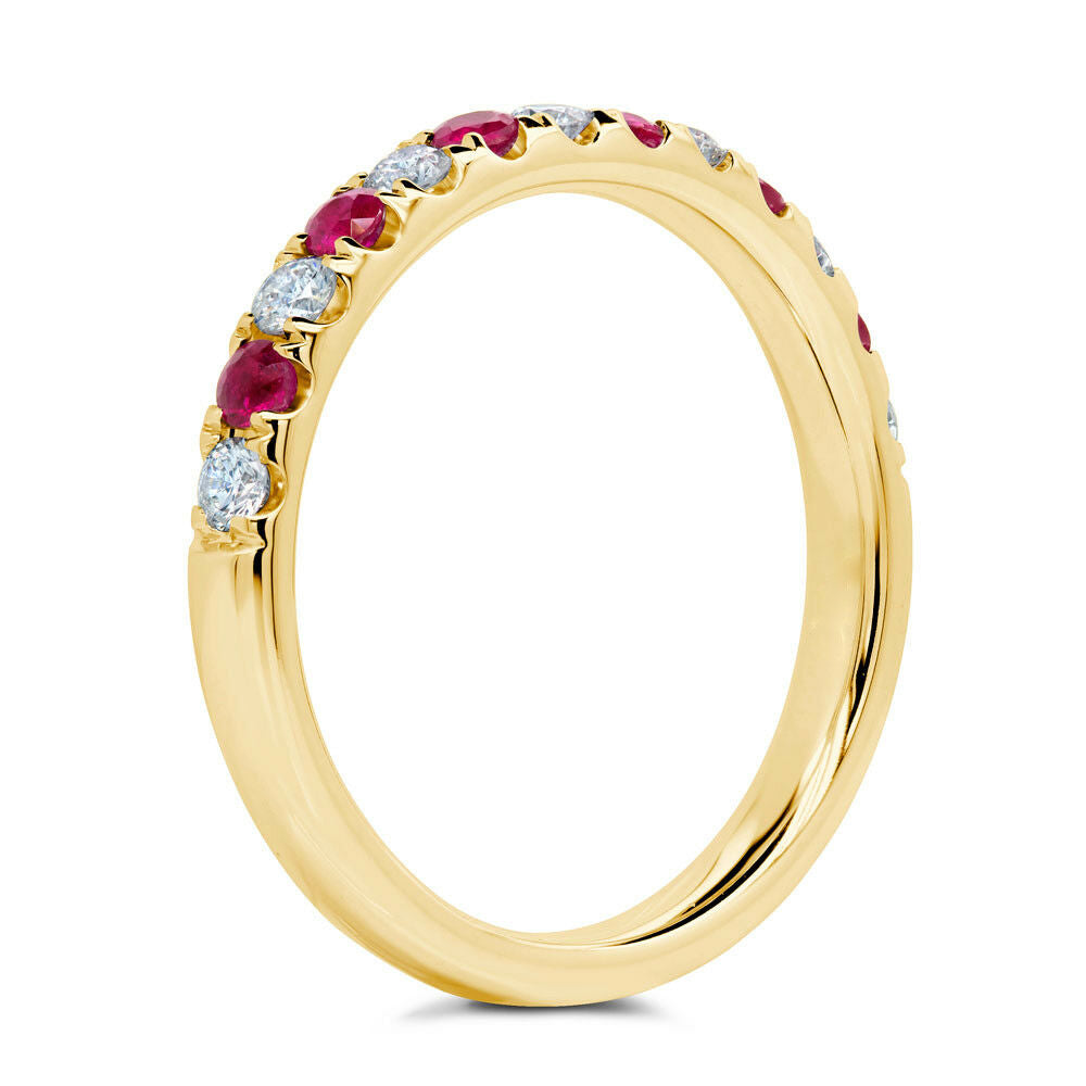 14K Gold 0.60 TCW Alternating Diamond Ruby Ring Band Women's Round