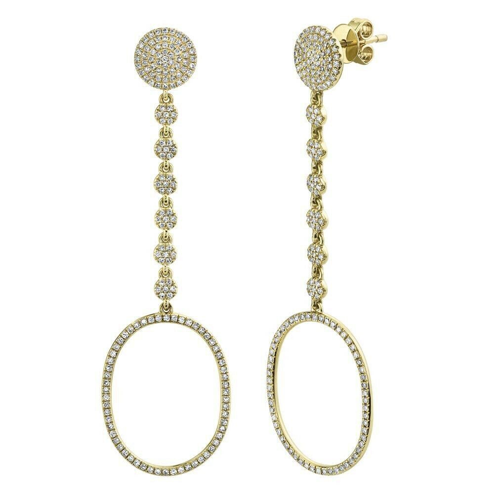 14k Gold 0.81 CT Diamond Oval Drop Earrings Natural Pave Circle