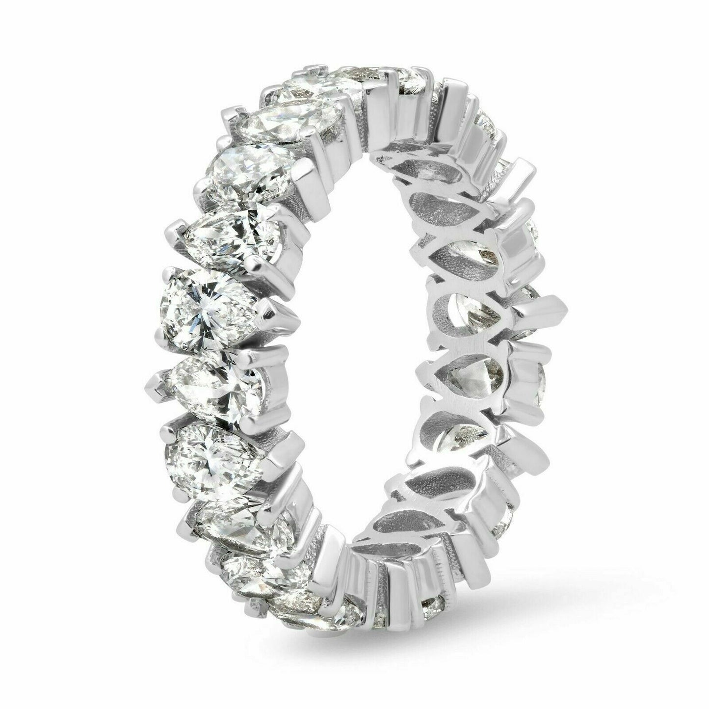 18K White Gold 4.24CT Pear Cut Diamond Eternity Ring Certified Natural Wedding