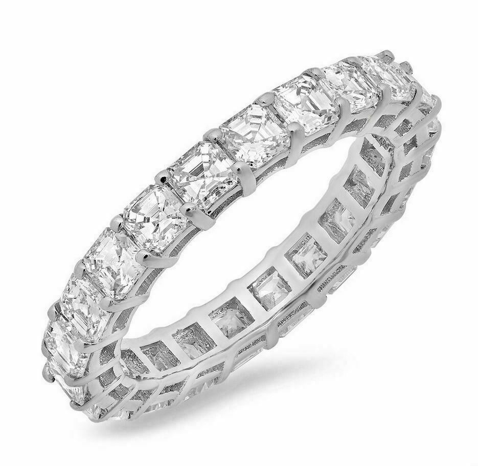 18K Gold 2.87 CT Ascher Cut Diamond Eternity Ring Engagement Certified Natural