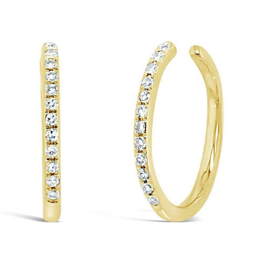 14K Gold 0.08 CT Diamond Ear Cuff Earrings No Lock Round Cut Natural Hoops