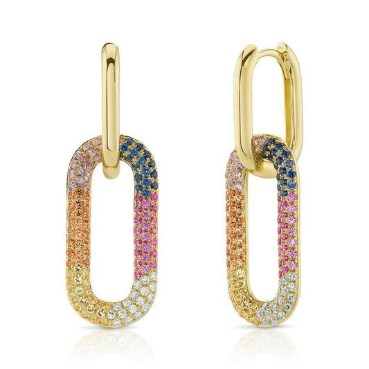 14K Gold 1.18 CT Multi Color Gemstone Diamond Rainbow Earrings Drop Dangle