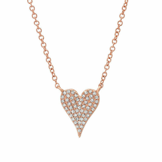 Diamond Heart Pendant Necklace 14K Rose Gold Round Cut Pave Love 0.11 CT V Day