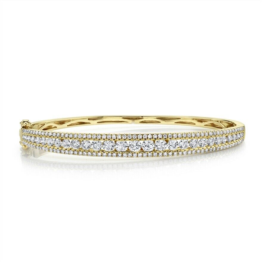 14K Gold 2.75 CT Channel Set Round Diamond Bangle Bracelet Womens