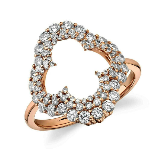 14K Gold 1.06 CT Diamond Clover Ring Cocktail Right Hand Open Fashion Round