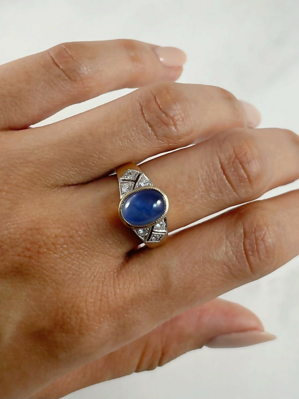 14K Gold 4.79 TCW Blue Star Sapphire Diamond Ring Certified Natural
