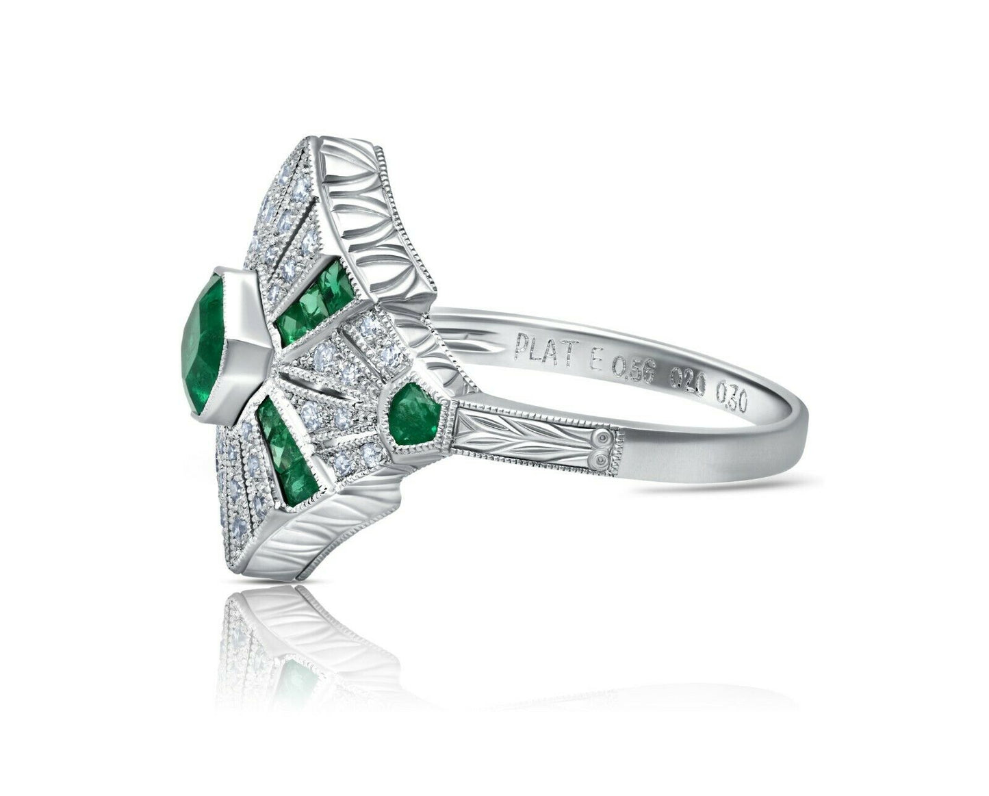 Emerald Platinum Diamond Ring Handmade Art Deco Certified Natural