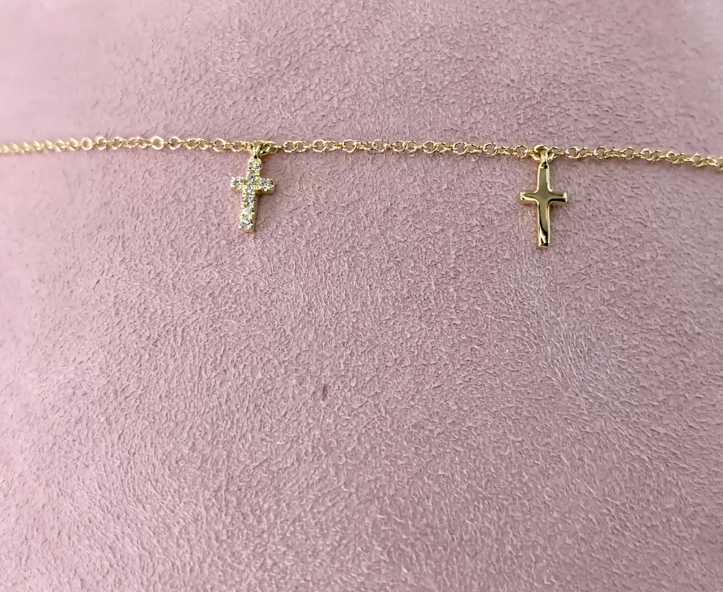 14k Gold 0.09 CT Diamond Dangling Cross Shaker Necklace Natural Round Cut