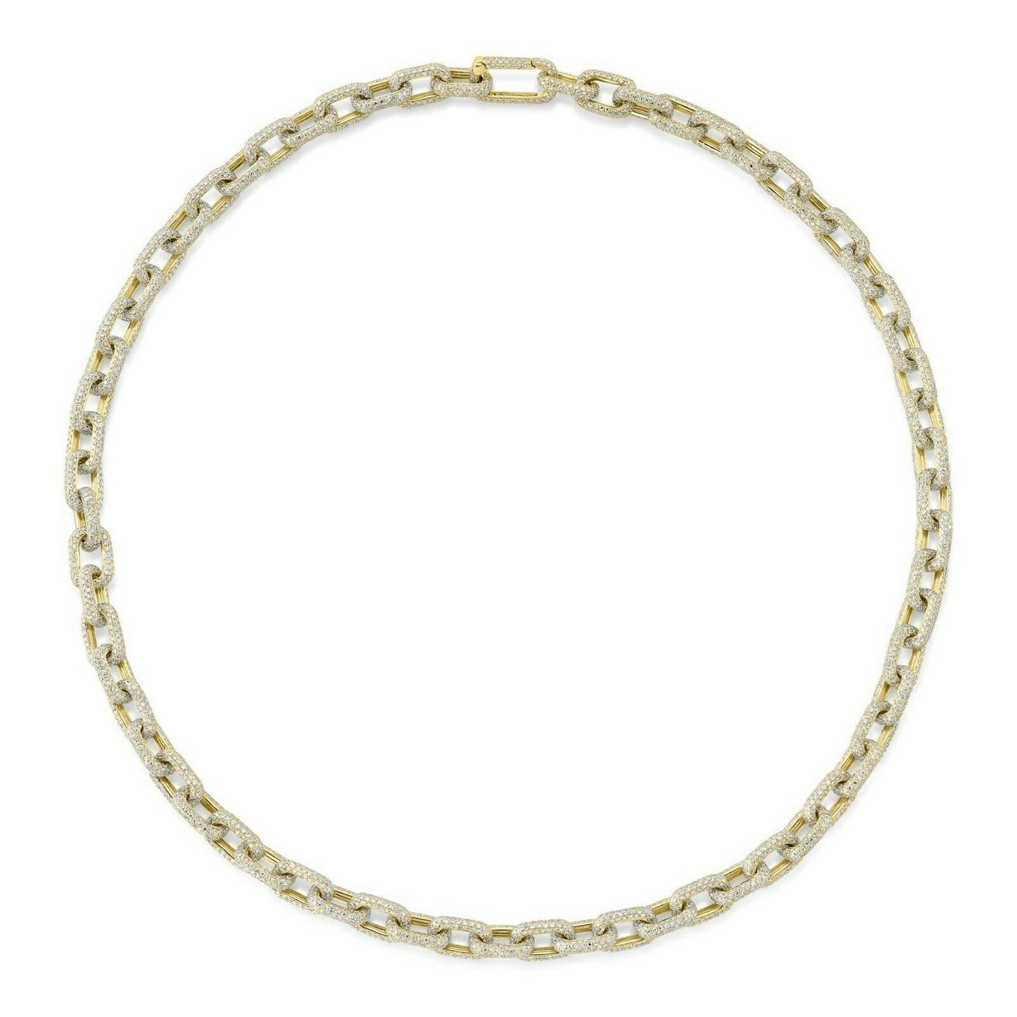 14K Gold 19.30 CT Diamond Pave Link Necklace Paper Clip Oval Natural