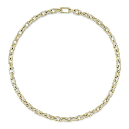 14K Gold 19.30 CT Diamond Pave Link Necklace Paper Clip Oval Natural