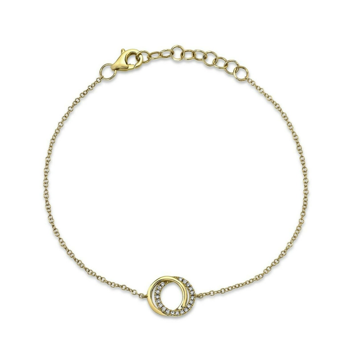 14K Gold 0.07 CT Diamond Love Knot 2 Circle Bracelet Round Cut Natural Intertwined