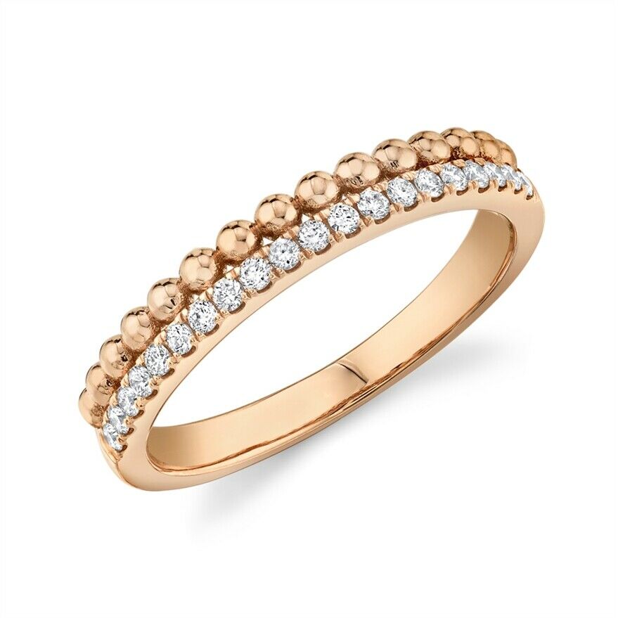 14K Gold 0.18 CT Women's Round Diamond Wedding Ring Double Band Ball Point