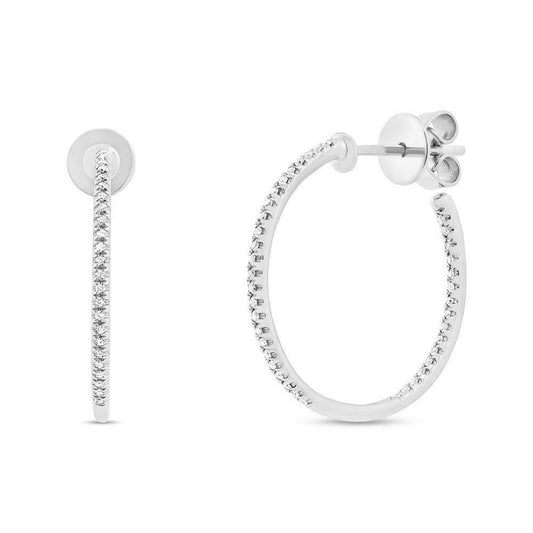14K Gold 0.15CT Diamond Hoop Earrings Inside Outside Round Cut Natural