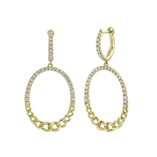 14K Gold 0.59 CT Diamond Link Chain Oval Earrings Drop Dangle Round Cut