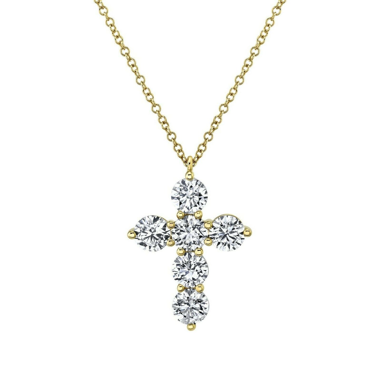 Cross Diamond Necklace 14K White Gold Round Brilliant Cut F VS2 Natural 2.25CT