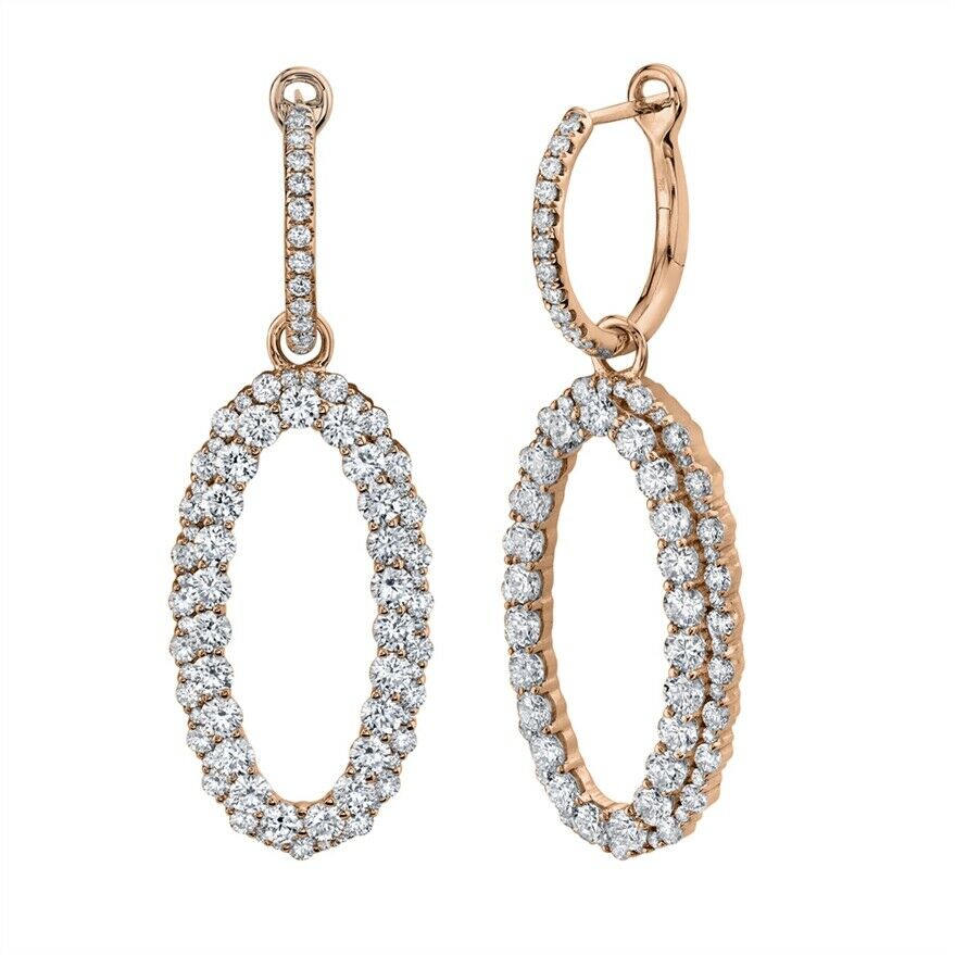 14K Gold 3.00 CT Oval Earrings Round Diamond Dangle Drop Halo