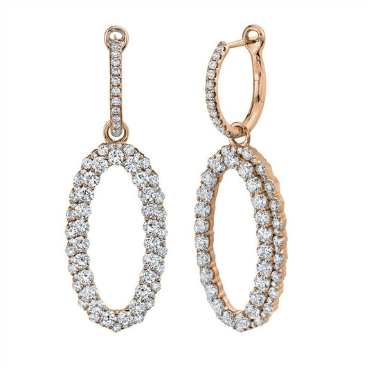 14K Gold 3.00 CT Oval Earrings Round Diamond Dangle Drop Halo