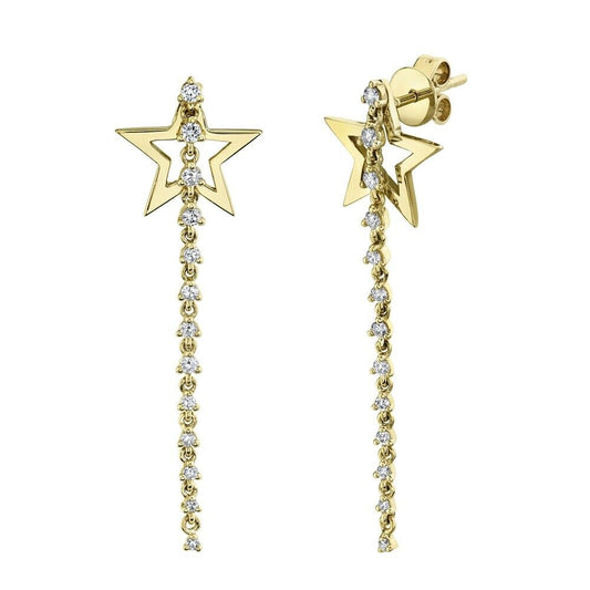 14K Gold 0.32 TCW Diamond Star Earrings Dangle Drop Round Cut Natural